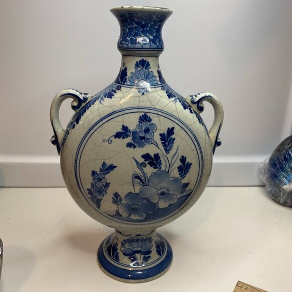 RARE ANTIQUE DUTCH DELFT HOLLAND PORCELEYNE FLES VASE DUTCH SCENERY Windmill - Picture 7 of 16